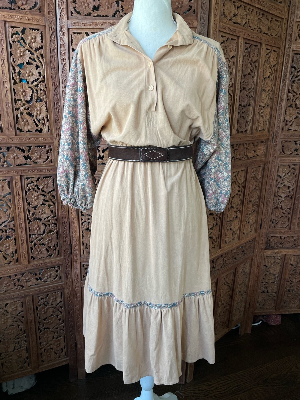 American Vintage Western Peasant Prairie 1/2 Sleeve Midi tiered ruffle Dress